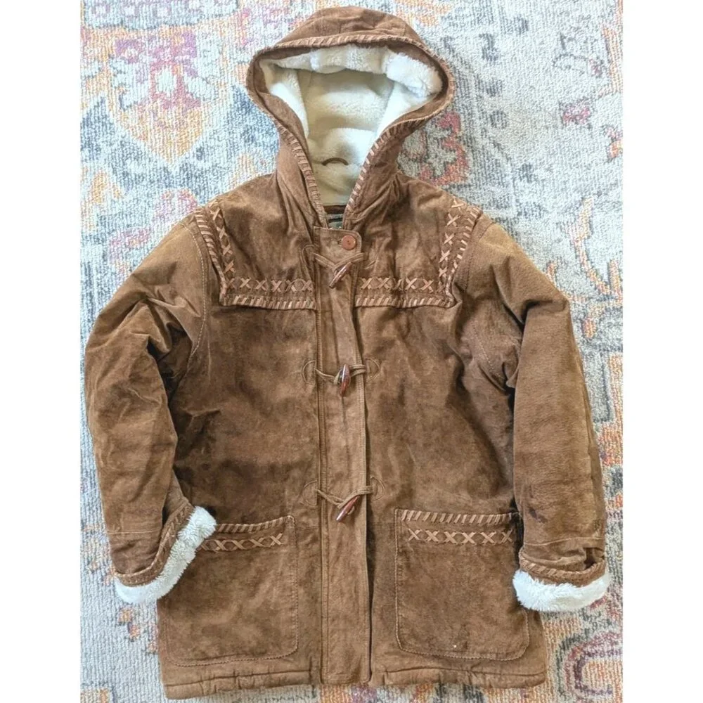 Vintage Ruggedwear Leather Coat-Sm (Fits M/L) - Womens-Faux Shearling Lined-Read - Picture 1 of 16